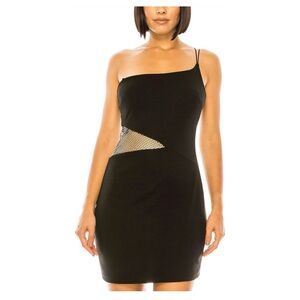 One Shoulder Embellished Mesh Bodycon Dress